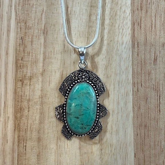 STATEMENT SETTING SILVER PENDANT TURQUOISE - Picture 4 of 7